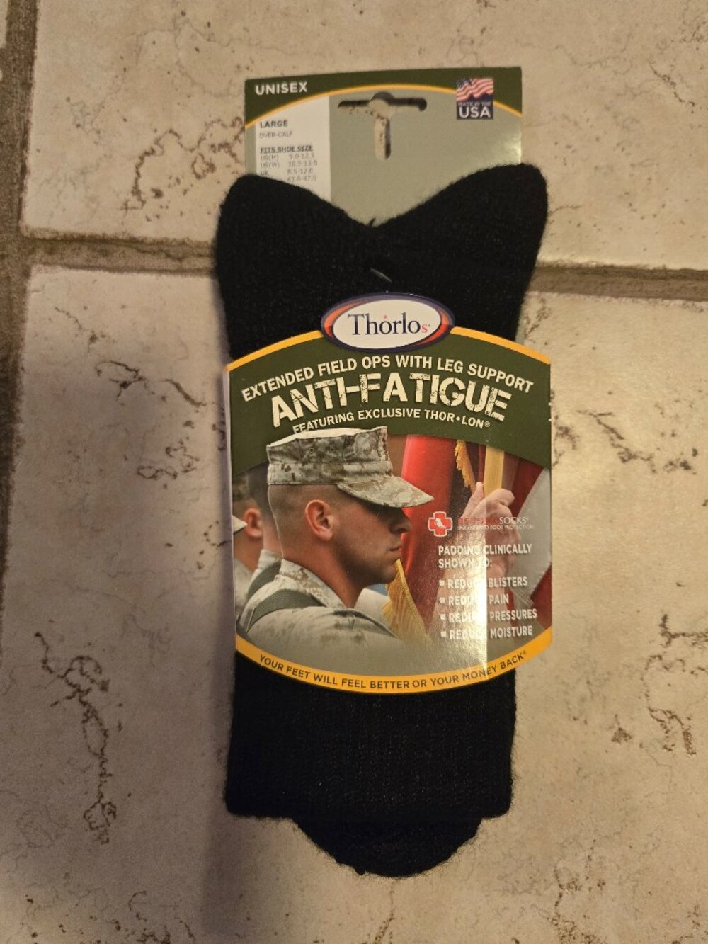 NWT Moderate Cushion Over-Calf Anti-Fatigue Military Socks black Large